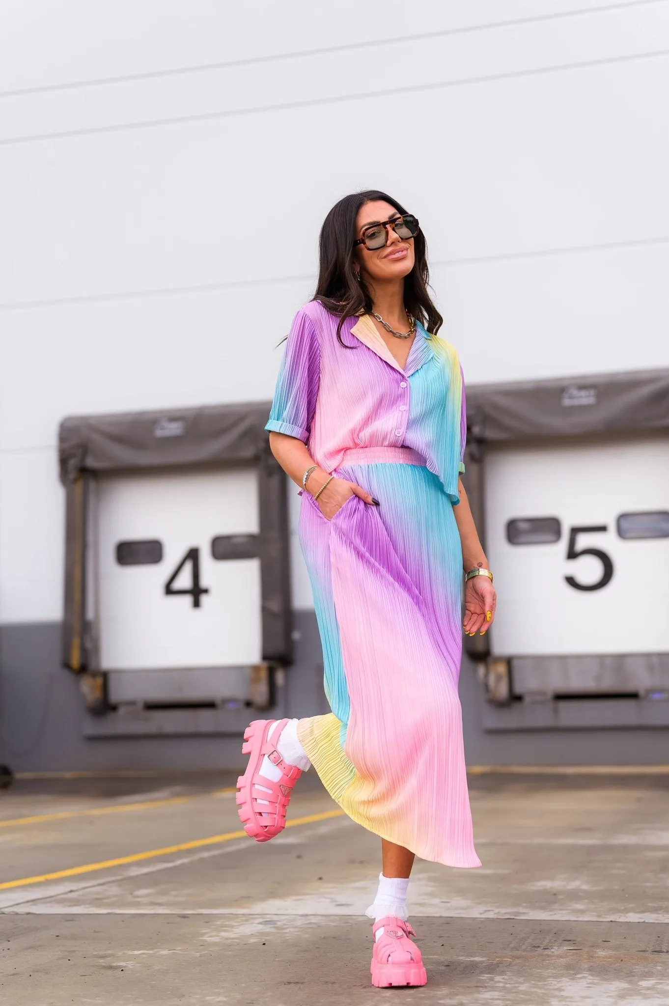 Ćest la Vie Plissé Skirt Set in Rainbow Daydream