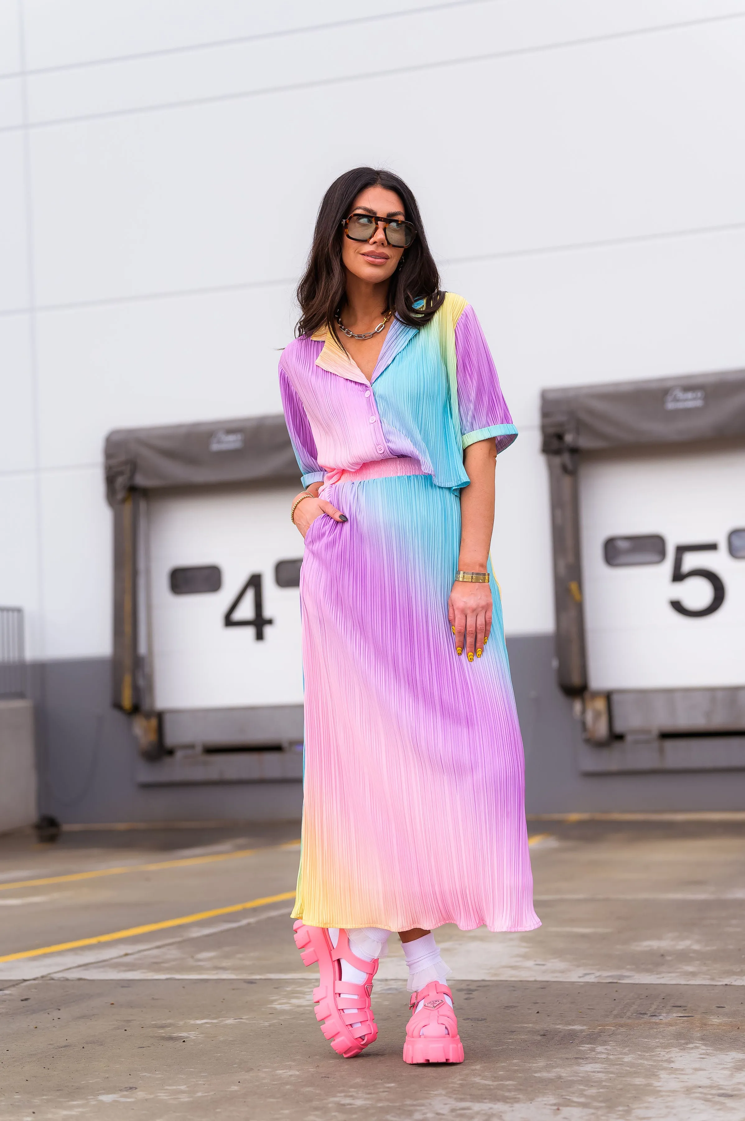 Ćest la Vie Plissé Skirt Set in Rainbow Daydream